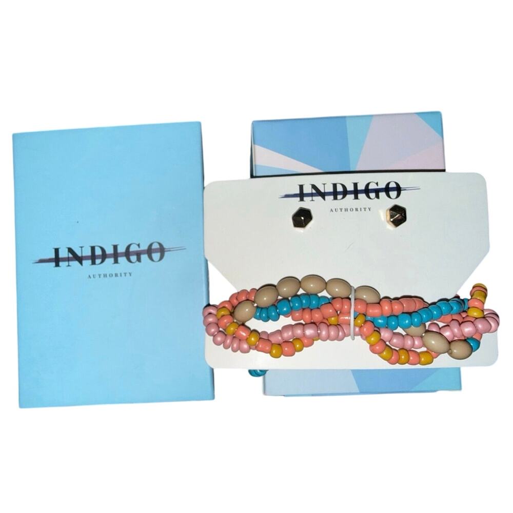 Indigo Authority monarch beaded pastel bracelet + earring set new gift summer